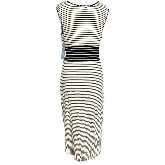 London Times Woman Black & White Nautical Stripe Tie Waist Tank Dress Sz 3X NEW - Picture 2 of 10